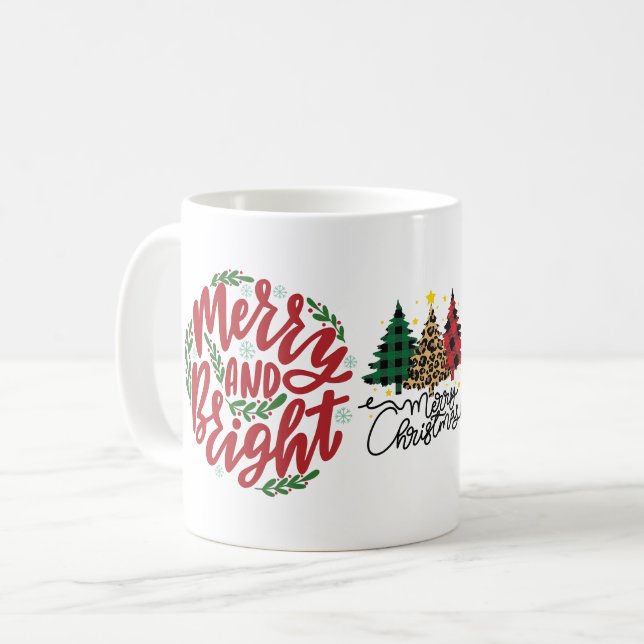 Caneca De Café Natal da feliz e Leopardo Brilhante (Frente Esquerda)