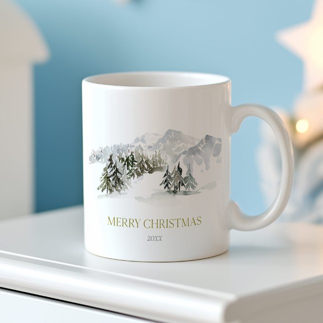 Caneca De Café Natal da Montanha de inverno elegante (Criador carregado)