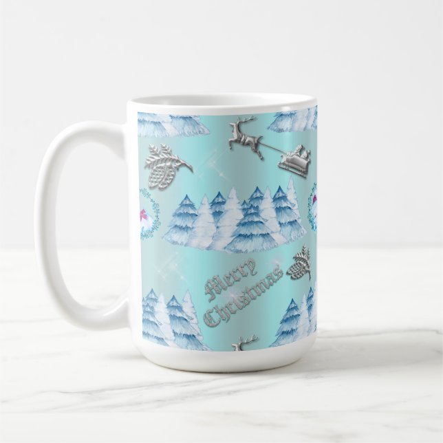 Caneca De Café Natal da Terra Marinha de inverno, prata e azul (Esquerda)
