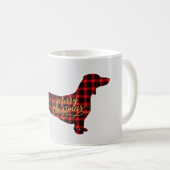 Caneca De Café Natal da Xadrez Dachshund Buffalo (Frente Esquerda)