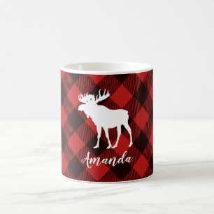 Caneca De Café Natal da Xadrez Negra e Vermelha de Búfalo