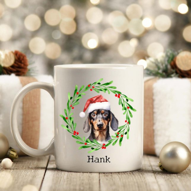 Caneca De Café Natal Dachshund Santa Hat Holiday (Criador carregado)