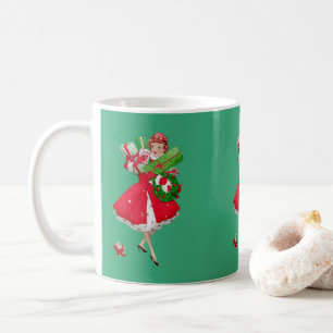 Caneca De Café Natal de 1950 Senhora Vintage