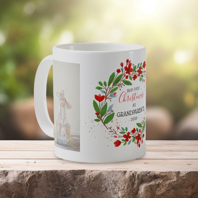 Caneca De Café Natal de 1rua | Avós Floral Wreath 2 Foto (Criador carregado)