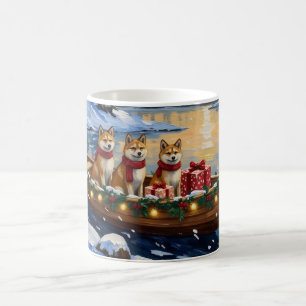 Caneca De Café Natal de Barco Akita Festa