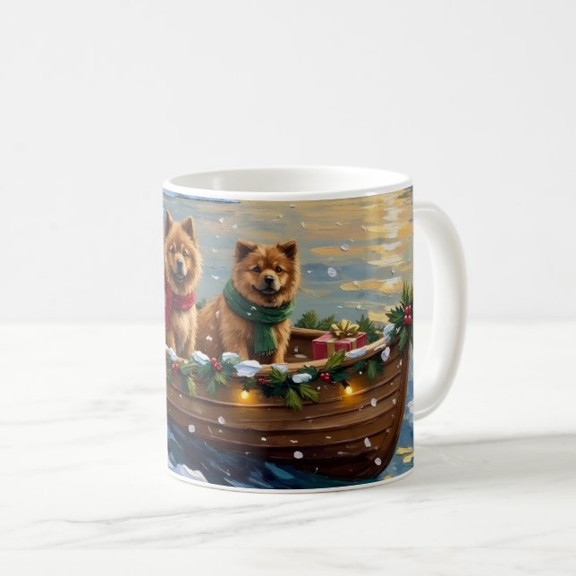 Caneca De Café Natal de barco de Chow Chow (Frente Esquerda)