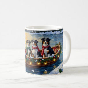 Caneca De Café Natal de barco do Australian Shepherd