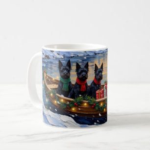 Caneca De Café Natal de barco do Terrier Escocês