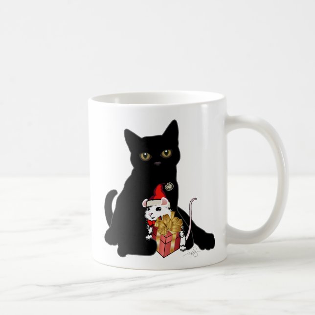 Caneca De Café Natal de Gato Negro e Mouse Branco (Direita)