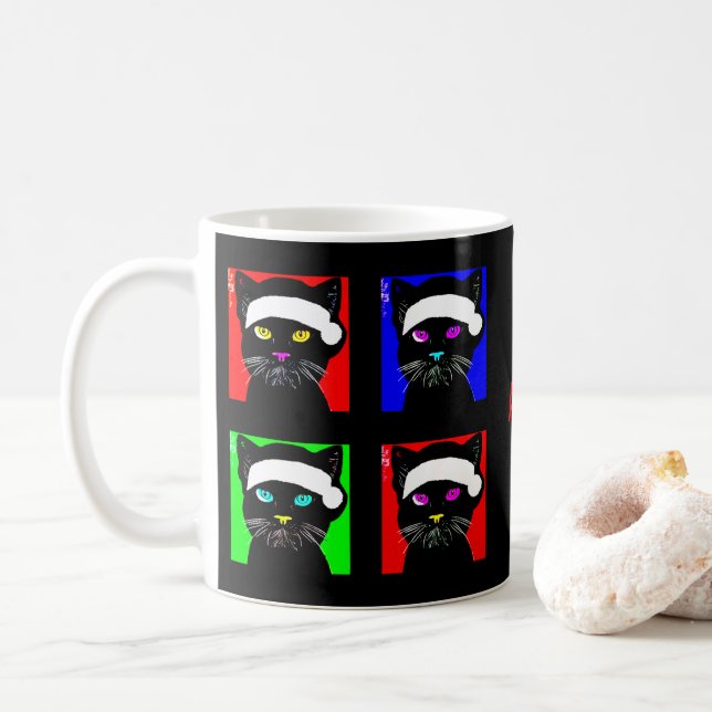 Caneca De Café Natal de Gato Negro Entediado Personalizado (Com Donut)