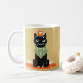 Caneca De Café Natal de Gato Preto e Bordo Personalizado