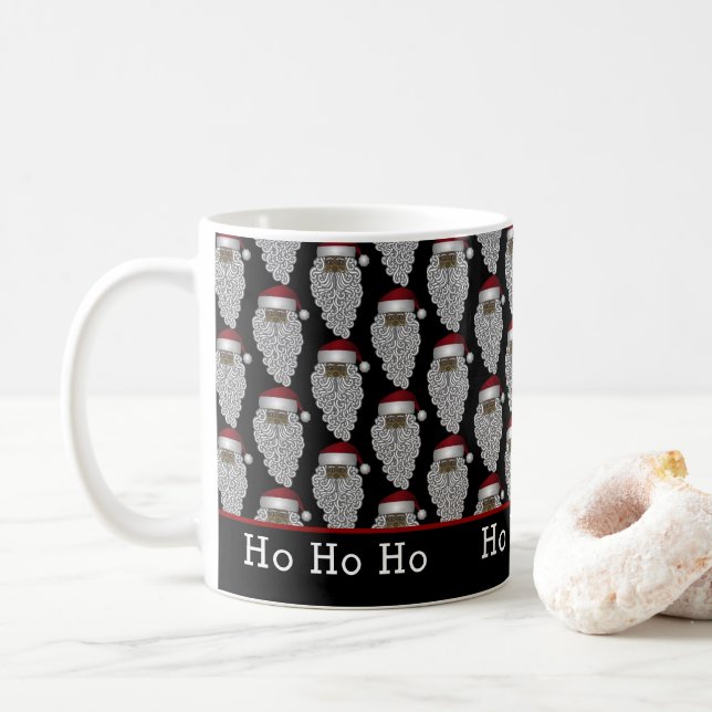 Caneca De Café Natal de Papai Noel Negro (Com Donut)