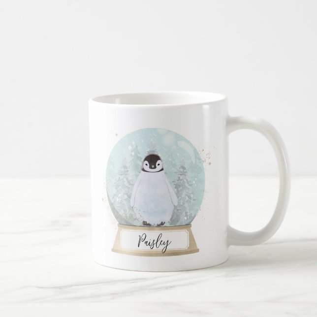 Caneca De Café Natal de Pinguim de Nome Personalizado (Direita)