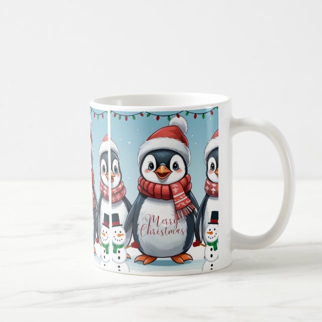 Caneca De Café Natal de pinguim feliz (Direita)