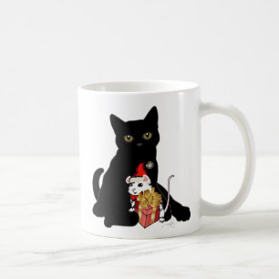 Caneca De Café Natal de Rato Branco e Gato Preto