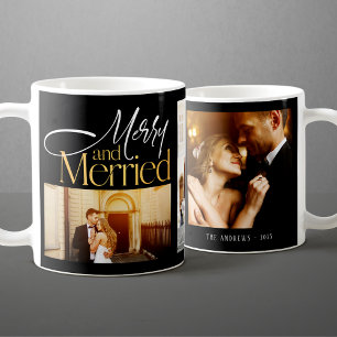 Caneca De Café Natal de Recém-Casados 3 Fotos Merry & Married 