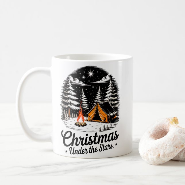 Caneca De Café Natal debaixo da cena do acampamento das estrelas (Com Donut)