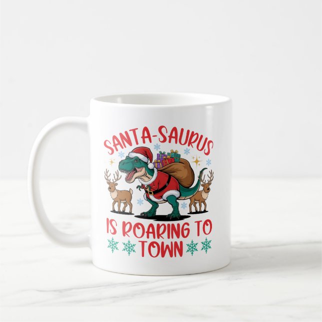 Caneca De Café Natal divertido do Santa-saurus T-Rex Dinossauro (Esquerda)