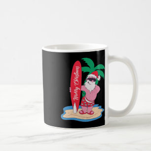 Caneca De Café Natal Divertido Em Julho Papai Noel Surfando No