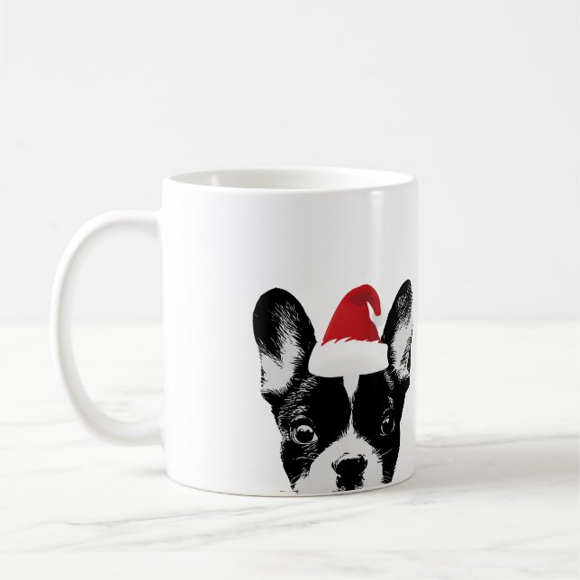 Caneca De Café Natal do buldogue francês do papai noel (Esquerda)
