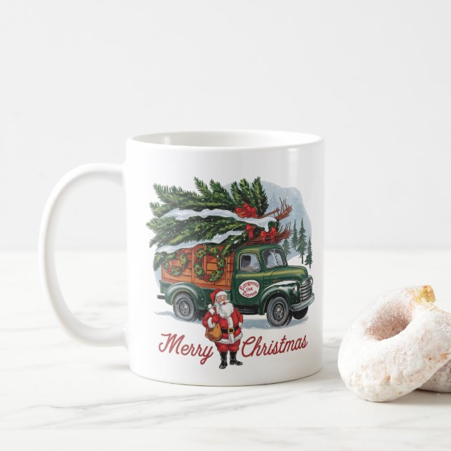 Caneca De Café Natal do caminhão clássico estilo 1950 (Com Donut)