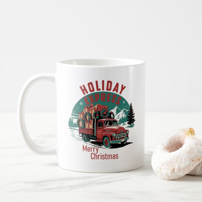 Caneca De Café Natal do caminhão clássico estilo 1950 (Com Donut)