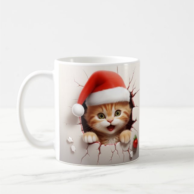 Caneca De Café Natal do Kitten 3D (Esquerda)