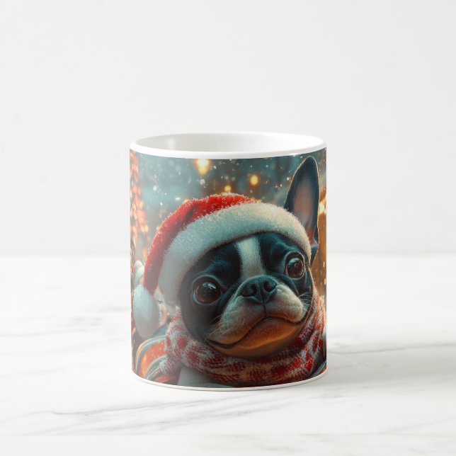 Caneca De Café Natal do Rolador de Cachorro de Boston Terrier (Centro)