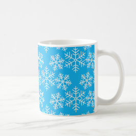 Caneca De Café Natal dos Flocos de Neve Azul e Branco