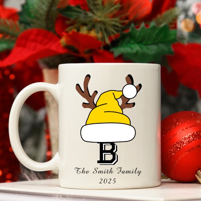 Caneca De Café Natal Dourado da família Monograma Santa Hat (Gold Santa Hat Monogram Family Christmas Coffee Mug
)