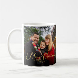 Caneca De Café Natal Dourado de Script de Foto Personalizado da F