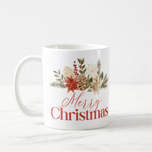 Caneca De Café Natal Dourado Poinsettia Floral Feliz Natal