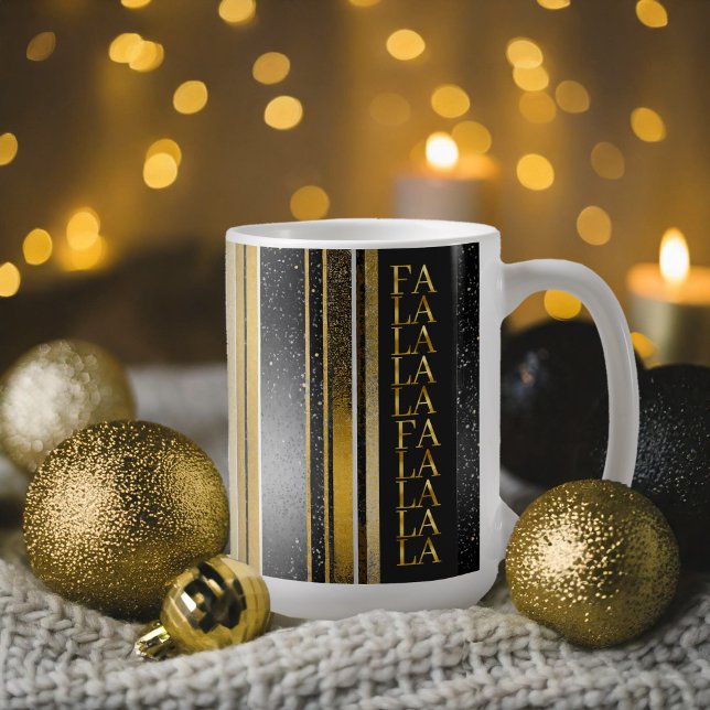 Caneca De Café Natal Dourado preto Fa La Pattern#27 ID1009 (Criador carregado)