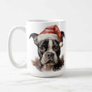 Caneca De Café NATAL EM Aquarela CÃO BOSTON TERRIER