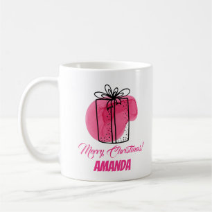 Caneca De Café Natal em aquarela rosa