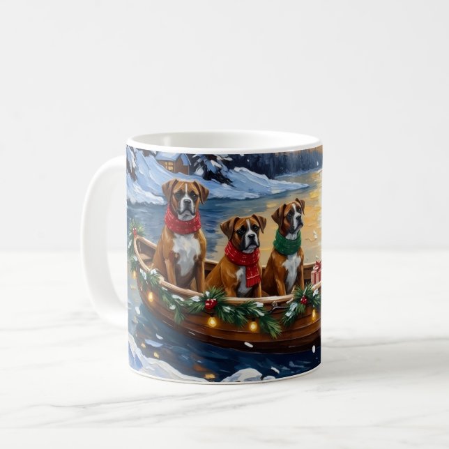 Caneca De Café Natal em Barco de Boxer (Frente Esquerda)