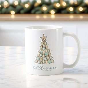 Caneca De Café Natal em Concha de Ostra Costeira