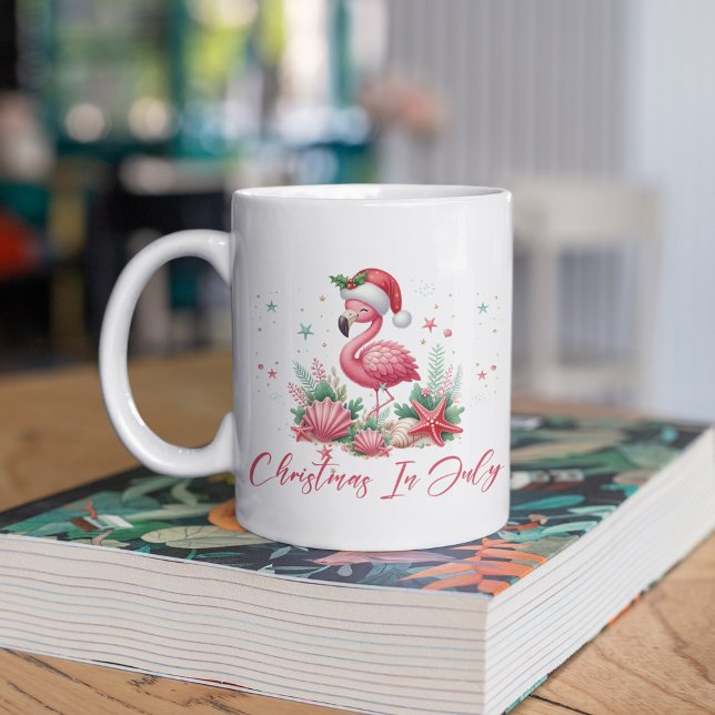 Caneca De Café Natal em julho Flamingo (Criador carregado)