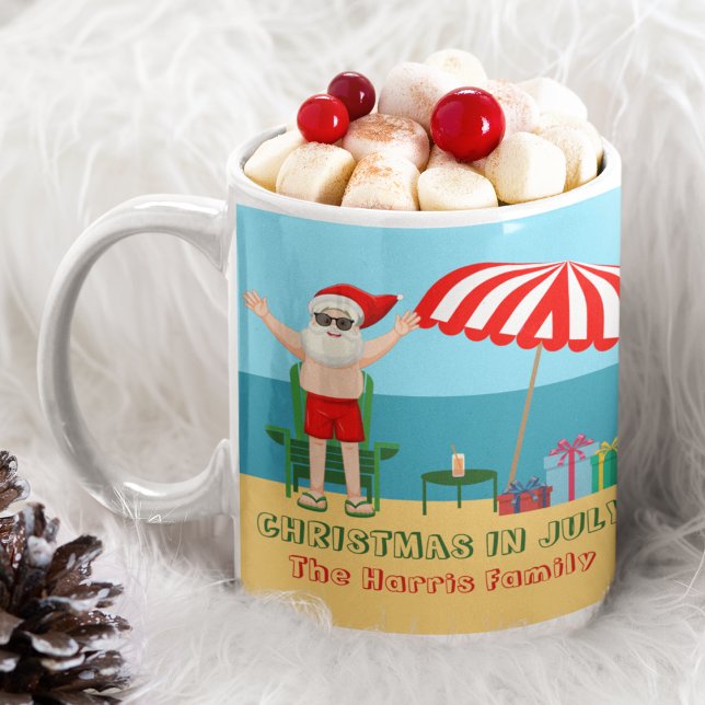 Caneca De Café Natal em julho Verão Santa Claus Beach House (Criador carregado)
