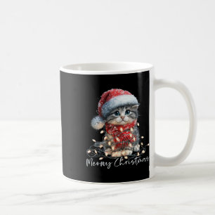 Caneca De Café Natal Feliz com Luzes Gato Preto Chapéu do Papai N