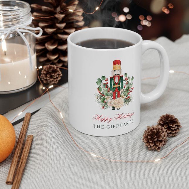 Caneca De Café Natal Feliz das Férias Modernas do Nutcracker (Christmas Nutcracker Botanical Coffee Mug 11oz)
