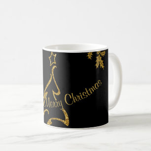 Caneca De Café Natal Feliz Glitter Dourado, Papai Noel
