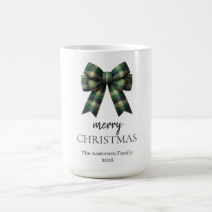 Caneca De Café Natal Feliz Personalizado   Laço Xadrez Verde