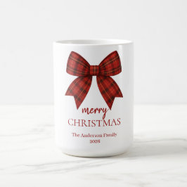 Caneca De Café Natal Feliz Personalizado | Laço Xadrez Vermelho
