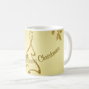 Caneca De Café Natal Feliz Purpurina Dourada, Papai Noel em doura