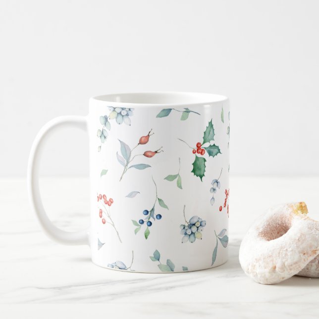 Caneca De Café Natal Feriado Floral Floral Tradicional (Com Donut)