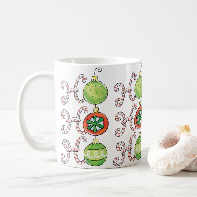 Caneca De Café Natal Fofo Ho Ho Ho, Ornamentos de Bastões de Doce (Com Donut)