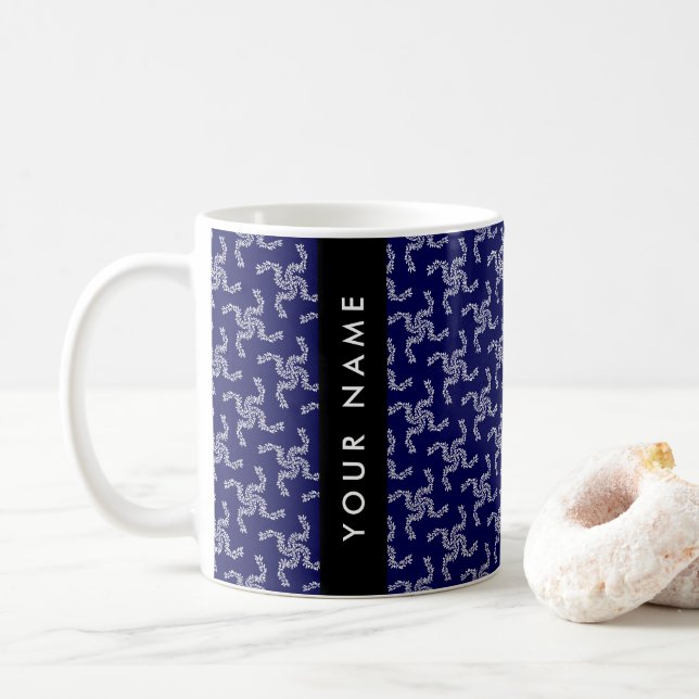 Caneca De Café Natal Garland, Azul, Seu nome, Personalize (Com Donut)