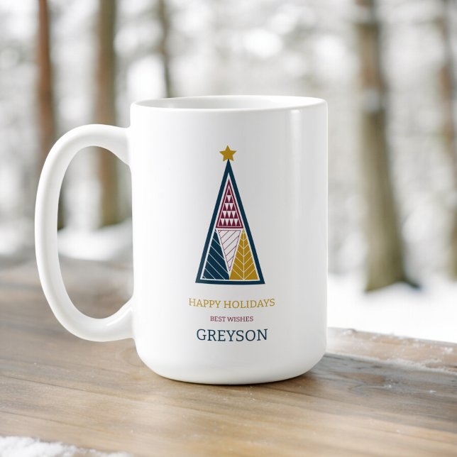 Caneca De Café natal geométrico mínimo moderno para crianças (stunning minimalistic christmas coffee mug , ideal for gifting somine special like a teacher)