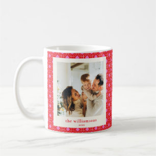 Caneca De Café Natal Geométrico Rosa e Vermelho Fofo com Foto Per